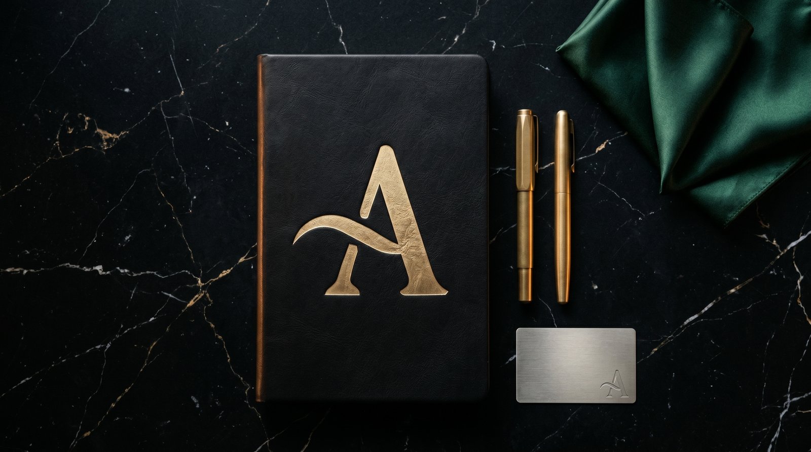 Aplicações físicas — diário, canetas, cartão metálico